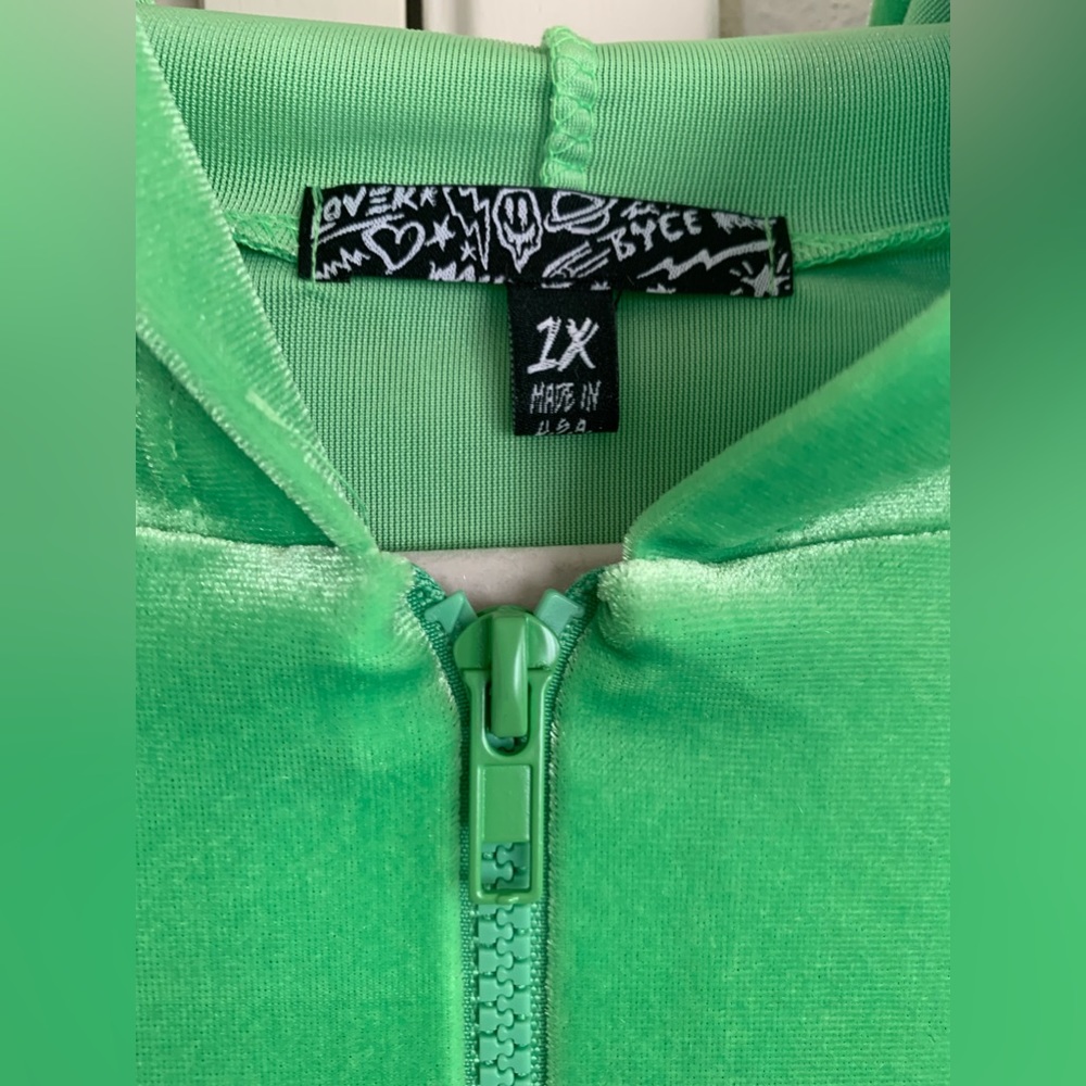 Lime & baby blue velour crop top & track pants hoodie set•new without tag• - Picture 4 of 13